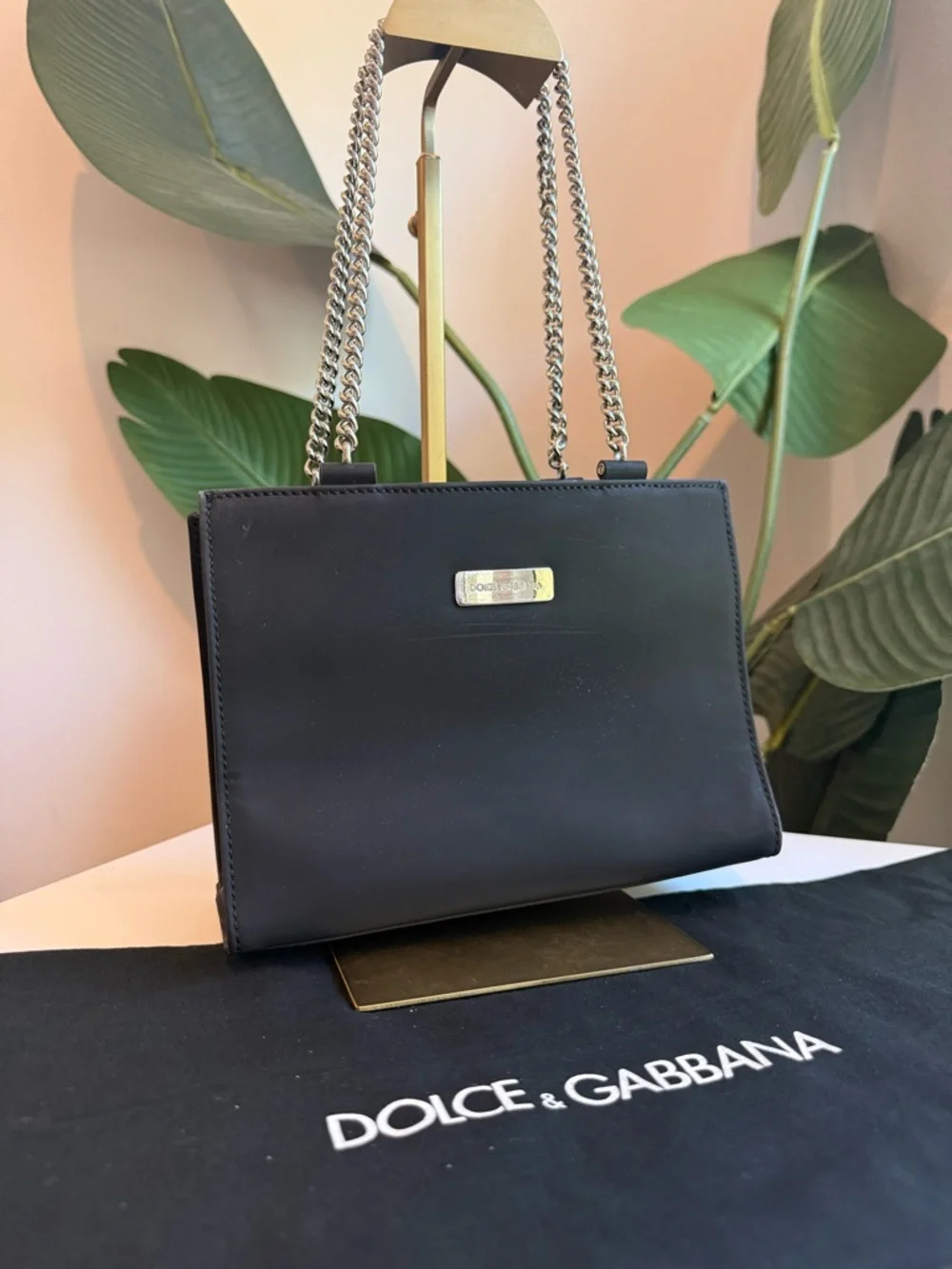 F/W 1995 Dolce & Gabbana Runway ID Bar Logo Chain Black Nylon Shoulder Bag - Picture 11 of 11